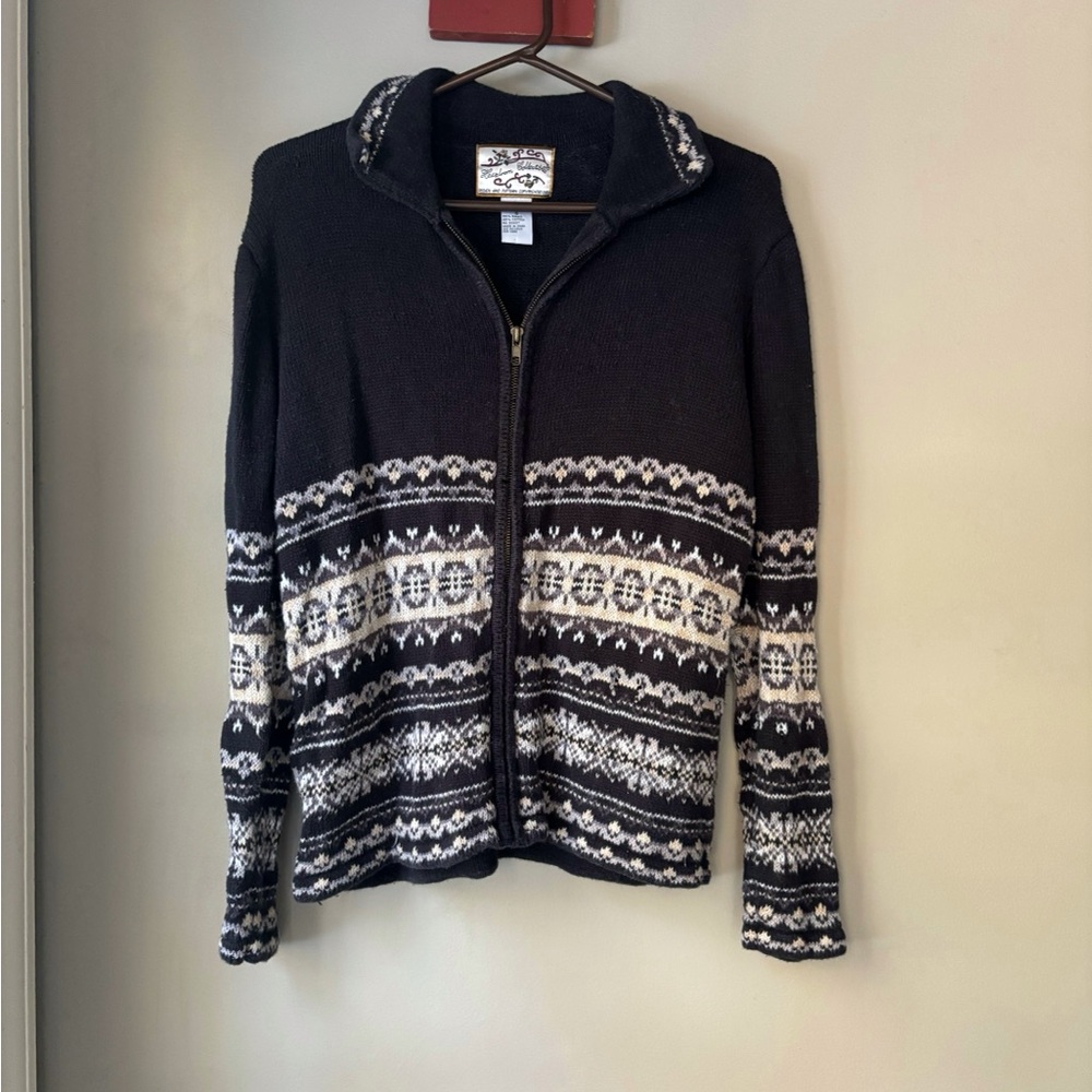 Vintage Heirloom Collectibles Black & White Fair Isle Zip-Up Sweater S